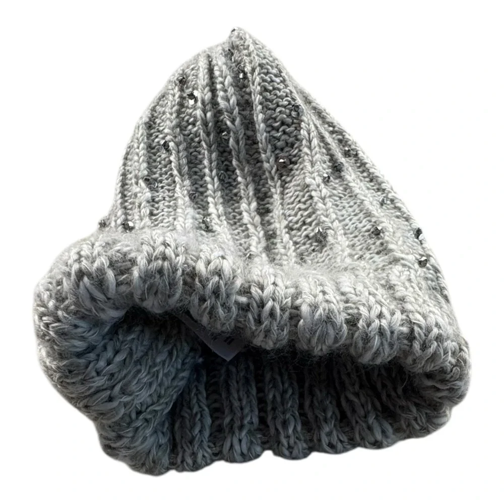 14th & Union Gray Knit Beanie Hat One Size with Sequins Winter Accessories‎